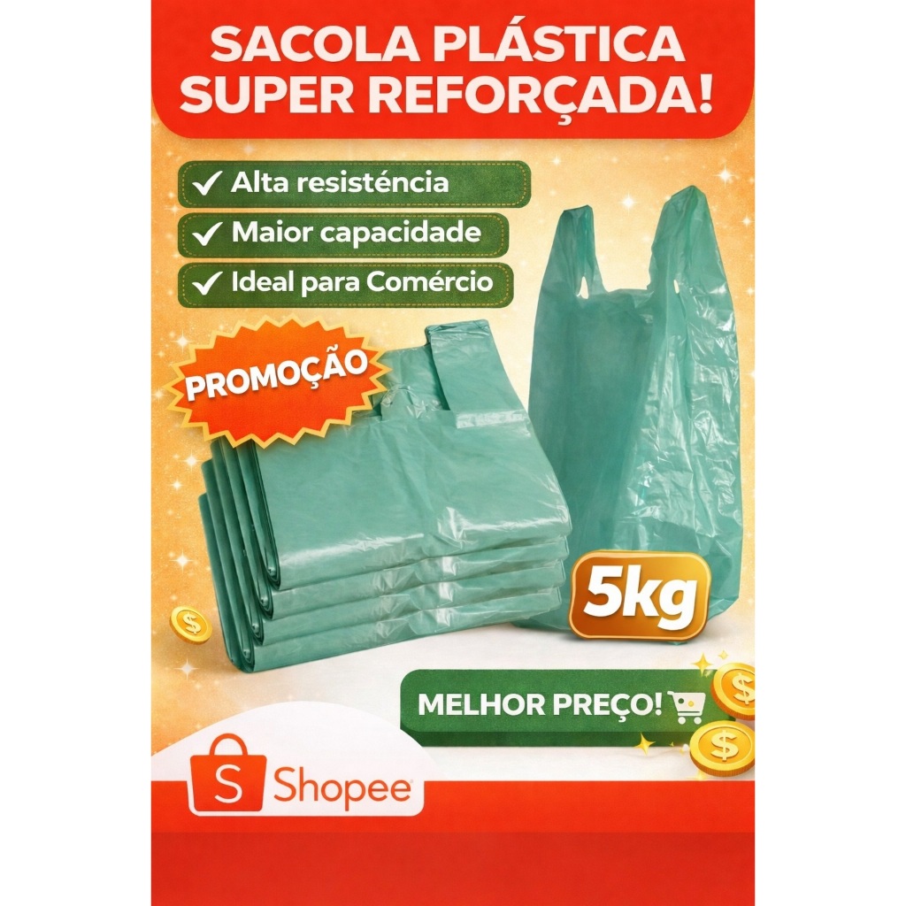 Sacola Reforçada Verde 35x45 5KG SUPER RESISTENTE 💪 Entrega Imediata ⚡ Qualidade Profissional em Oferta na Shopee