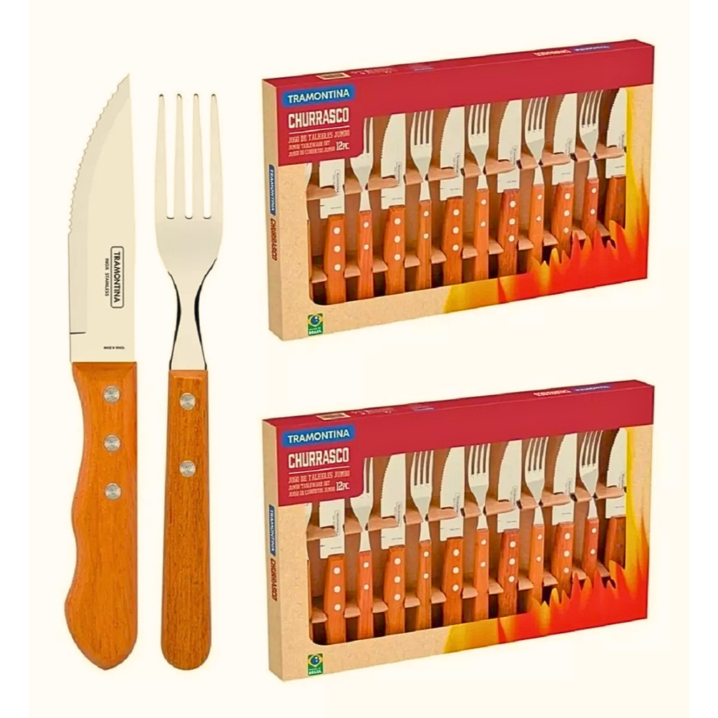 Jogo De Talheres Churrasco Tramontina 24 Peças Jumbo Madeira