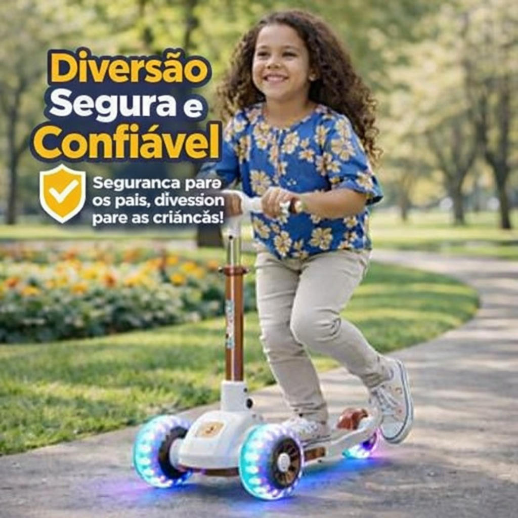 Patinete Led Adulto Infantil Dobrável Branco Luzes Brilhantes Scooter Urbano  -FlashRide Joy™