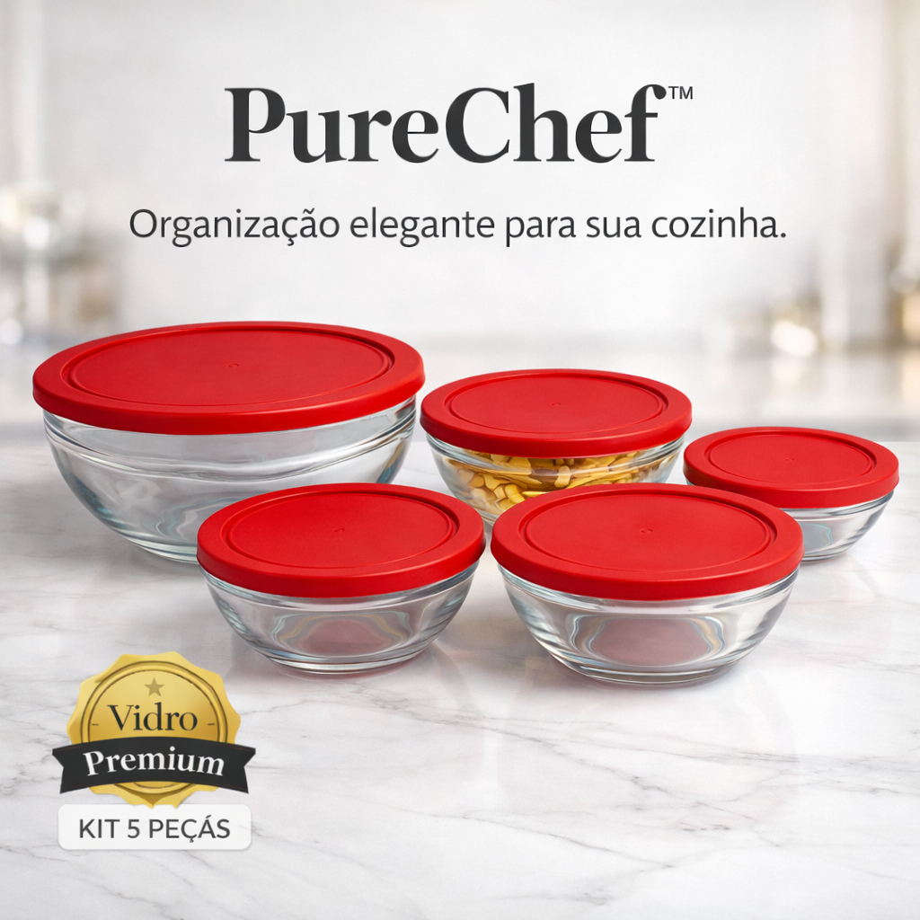 Kit 5 Potes Vidro Redondo com Tampa Vedação
