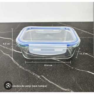 Pote de Vidro Hermético Retangular 640ml para Marmita com tampa  4 travas em Oferta na Shopee