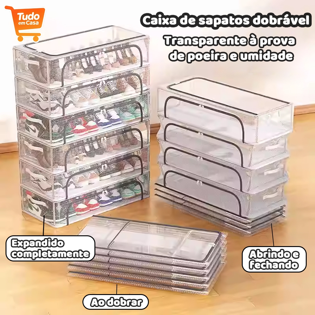Caixas Organizadoras Para Tênis Sapatos Multiuso Empilhável Tampa Flip Transparente em PVC