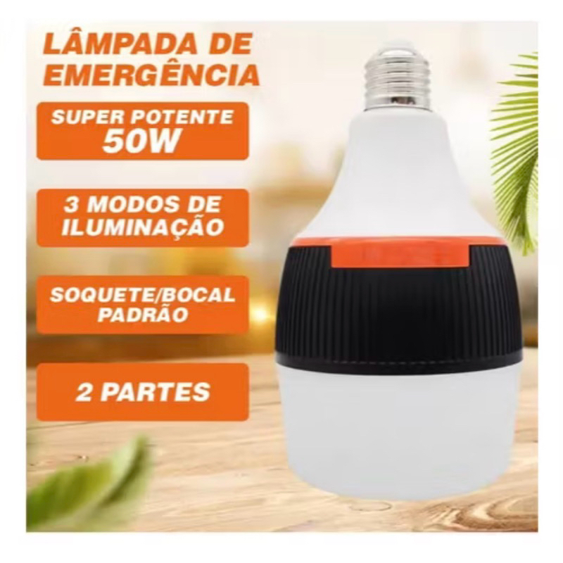 Lâmpada De Emergência Led Recarregável Luz Potente 50w Dupla Função em Oferta na Shopee