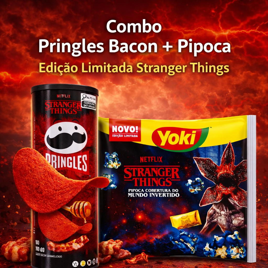 Kit Pringles Bacon + Pipoca Yoki Stranger Things Netflix – Combo para Maratonar Edição Limitada