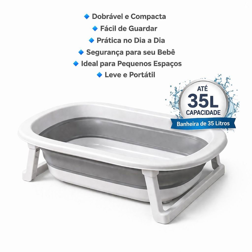 Banheira Retrátil Dobrável Bebê Infantil 35 Litros com Pezinho Firme e Resistente