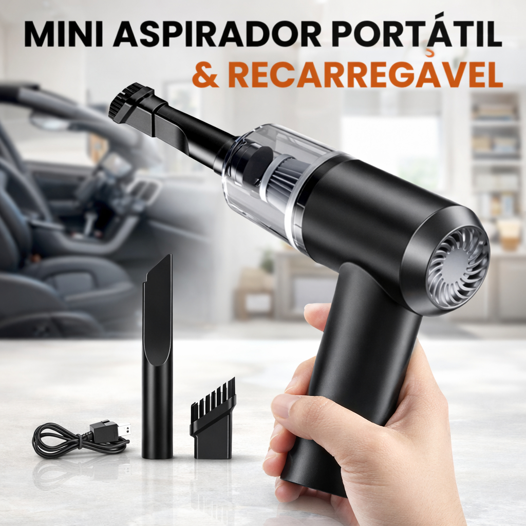 Mini Aspirador Portátil Automotivo e Residencial Recarregável USB Alta Potência