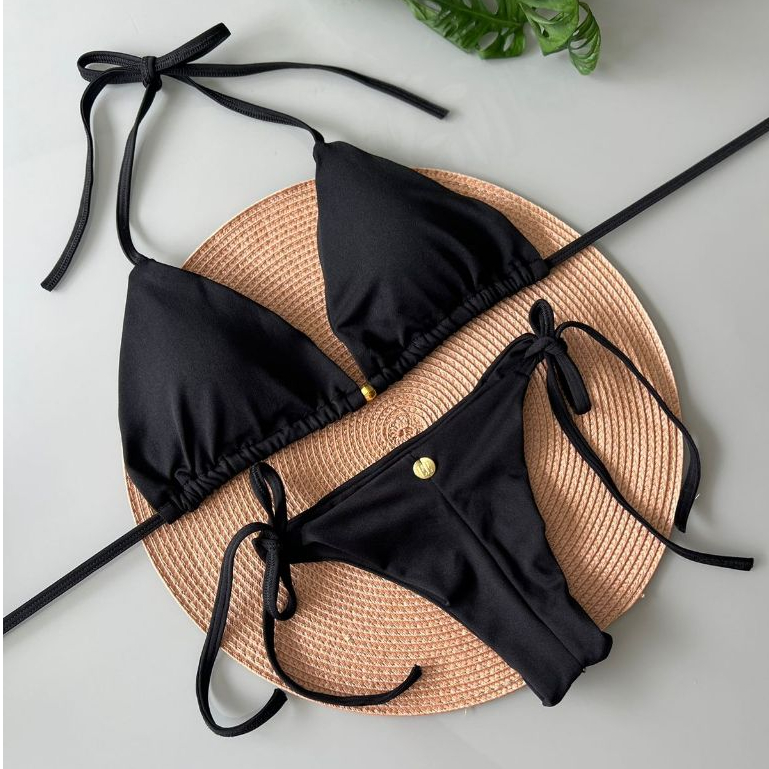 Biquíni Cortininha Amarração Lateral Moda Praia Verão 2026 Conjunto Feminino Ajuste Perfeito P ao GG