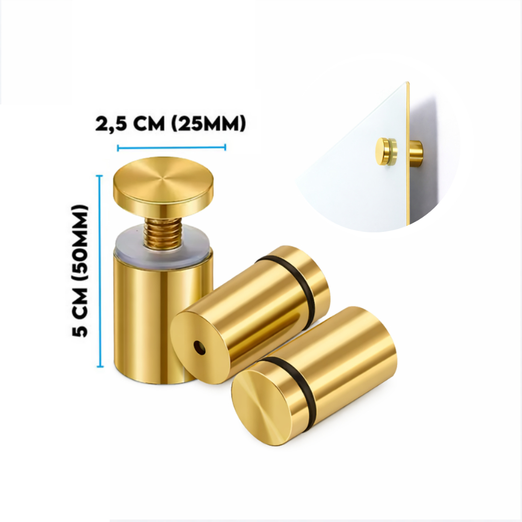 Prolongador Espaçador 2,5x5cm Dourado Escovado Aço Inox Com Arruelas Para Vidro Madeira Acrílico