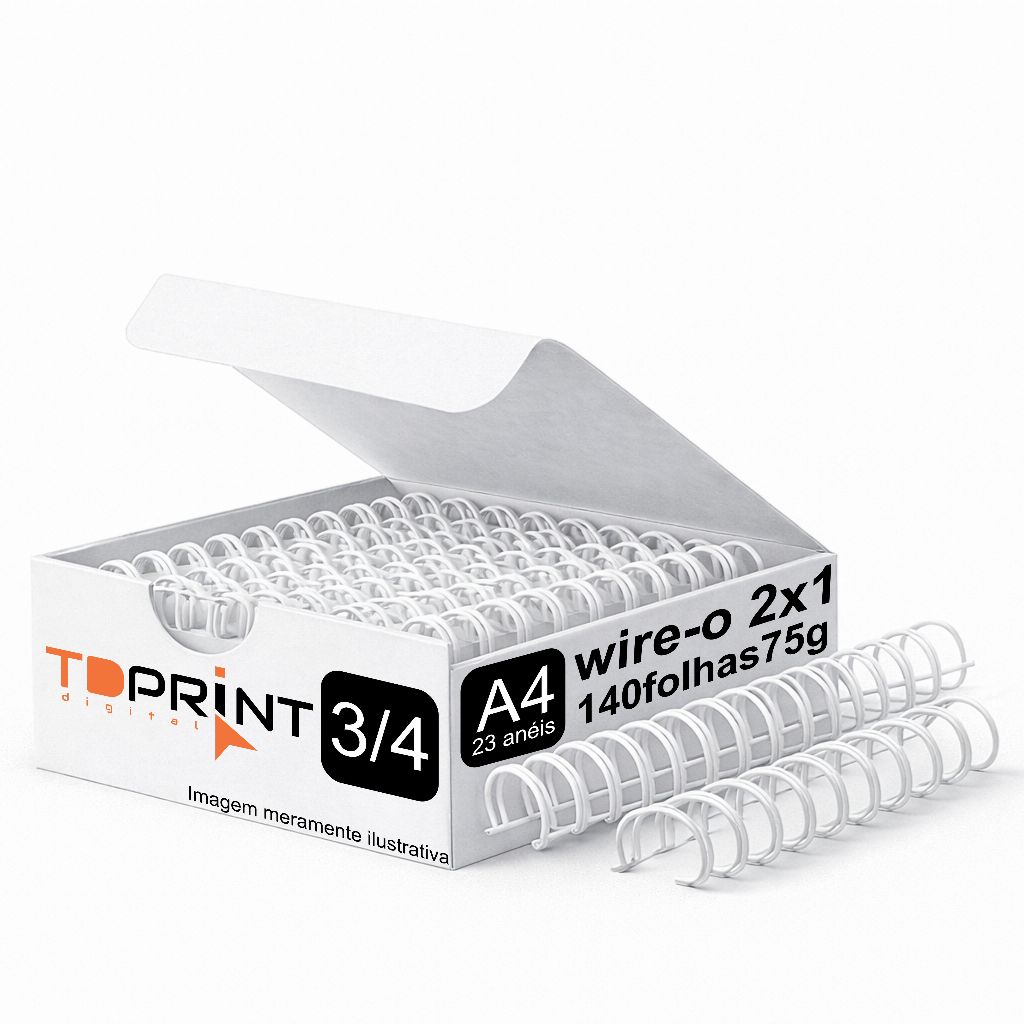 WIRE-O P/ ENCADERNAÇÃO 2X1 A4 3/4"P/ 140 FLS BRANCO,PRETO,PRATA,ROSE,DOURADO,ROSA CLARO,BRONZE,AZUL