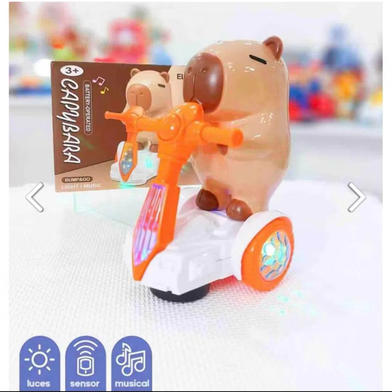 Capivara Musical Motorizada com Luz LED - Brinquedo Infantil Interativo Anda Toca Música Motinha