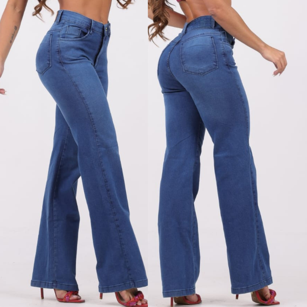 Calça Wide Leg Corte Reto Casual Moderno Jeans Algodão Super Confortável em Oferta na Shopee