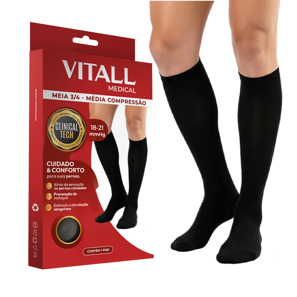 Meia 3/4 Média Compressão Com Ponteira 18-21 mmHg Varizes Inchaço Trabalho Pé Sentado Vitall