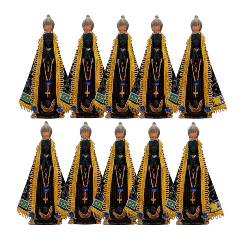 Kit 10 Nossa Senhora Aparecida 15 cm Gesso Manto Glitter Imagem Católica Atacado Revenda Decoração Religiosa Presente Fé