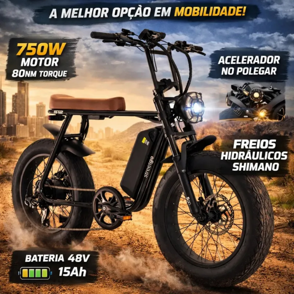 BICICLETA ELÉTRICA STREETGO S12 750W 48V FAT BIKE