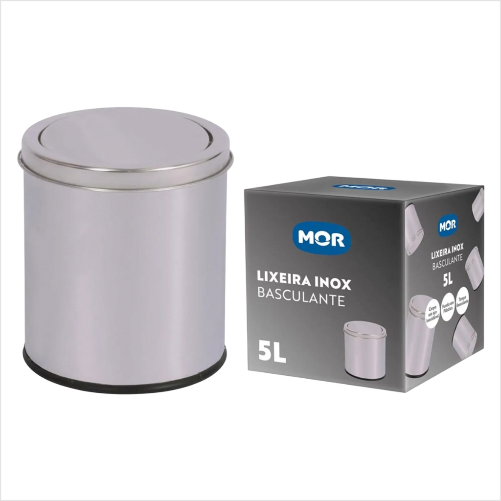 Lixeira Aço Inox Com Tampa Basculante 3 e 5 Litros MOR