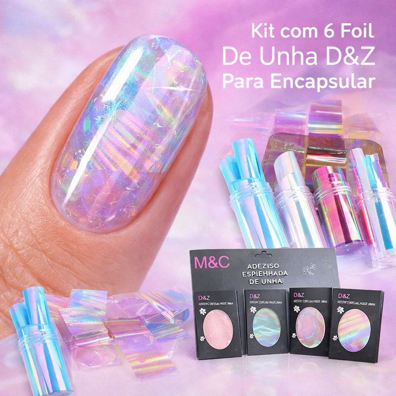 Kit clm 6 Foil De Unha D&Z Para Encapsular Não Transferi Nail Art