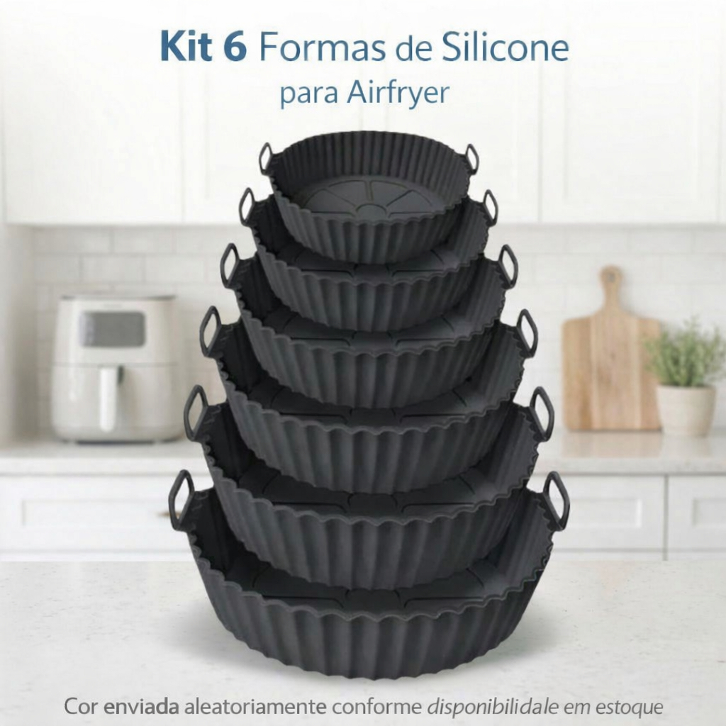 Forma de Silicone Air Fryer Micro-ondas Forma Redonda Reutilizável para Frituras e Assados em Oferta na Shopee
