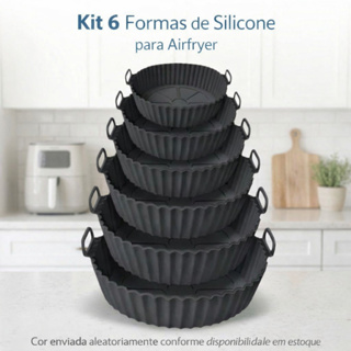 Forma de Silicone Air Fryer Micro-ondas Forma Redonda Reutilizável para Frituras e Assados em Oferta na Shopee