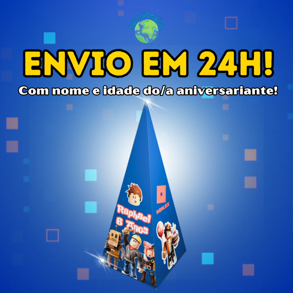 Caixinhas Surpresa Roblox Cone/Pirâmide Personalizada Com Nome e Idade Para Festas de Aniversario e Lembrancinha