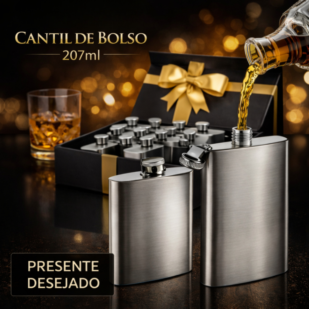 Kit Cantil De Bolso 207ml Porta Bebida Aço Inox 7Oz Não Realizamos Personalização