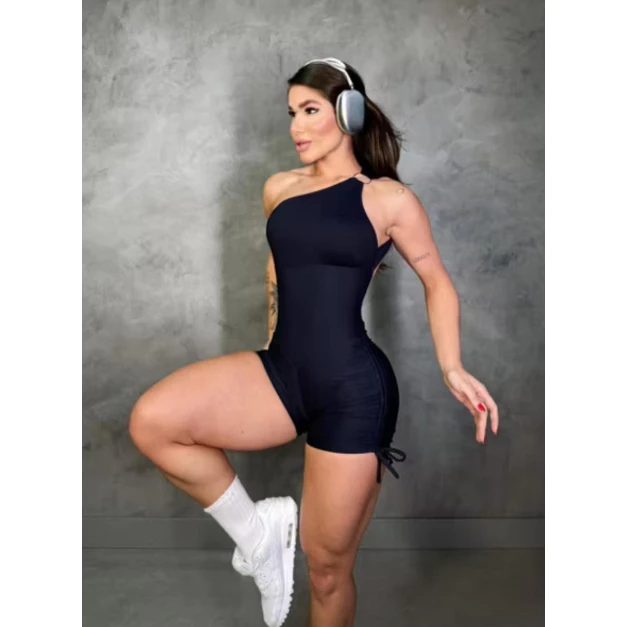 Macaquinho fitnes  drapeado laterais, empina bumbum tendência  tecido suplex premium — imagem 1