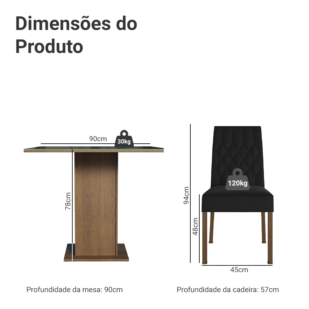 Conjunto Sala de Jantar Mesa Tampo de Vidro 4 Cadeiras Rustic/Preto/Oxford Anaju Madesa · foto 2