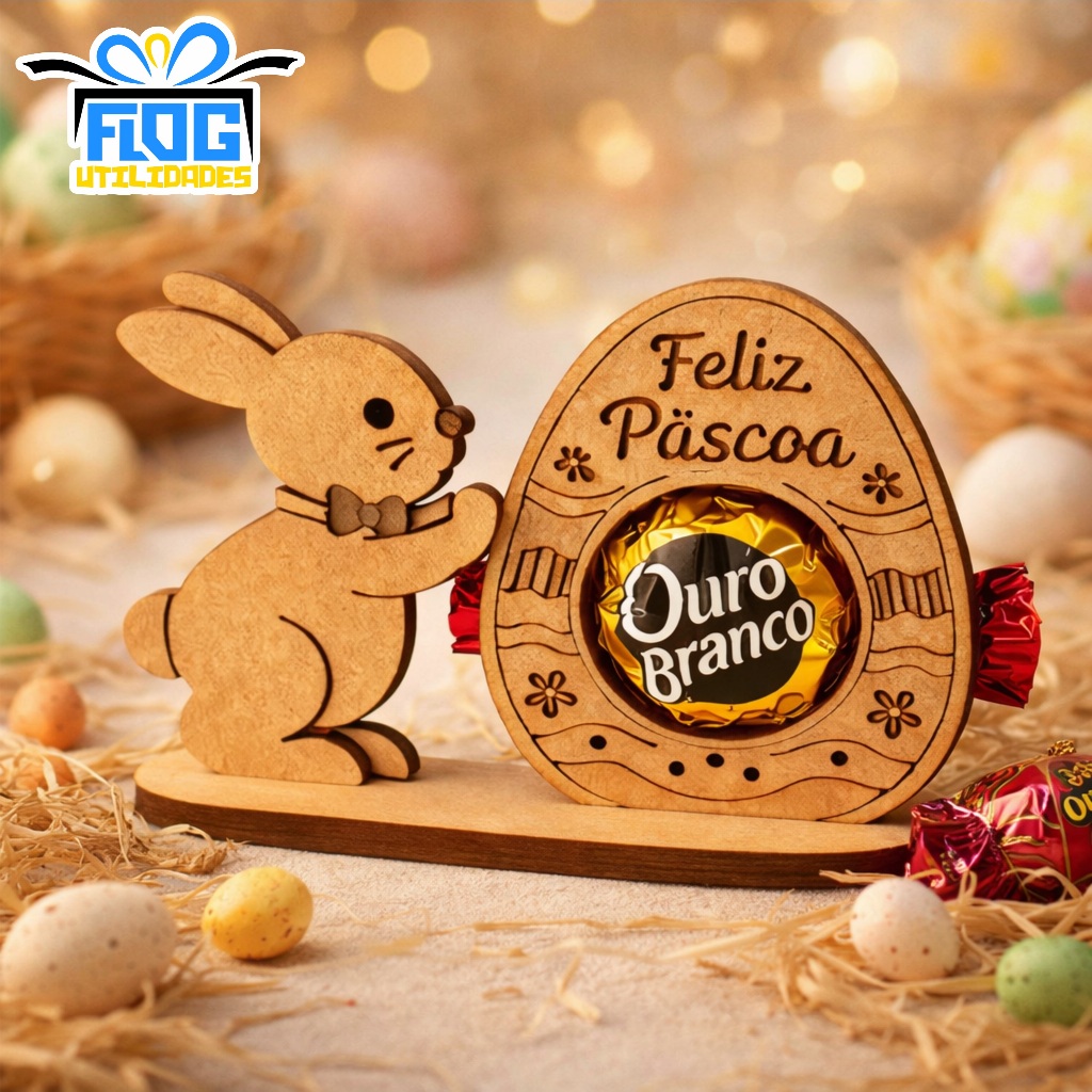 Kit 20 Unidades Porta Bombom Coelho Ovo Páscoa Feliz Pascoa em MDF Lembrancinha Decorativa decoração páscoa