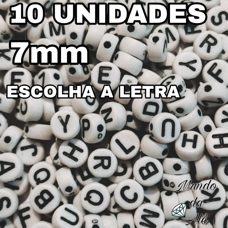 10 Miçangas Letras Alfabeto A-Z 7mm Branco Preto Escolha a Letra Para Pulseiras