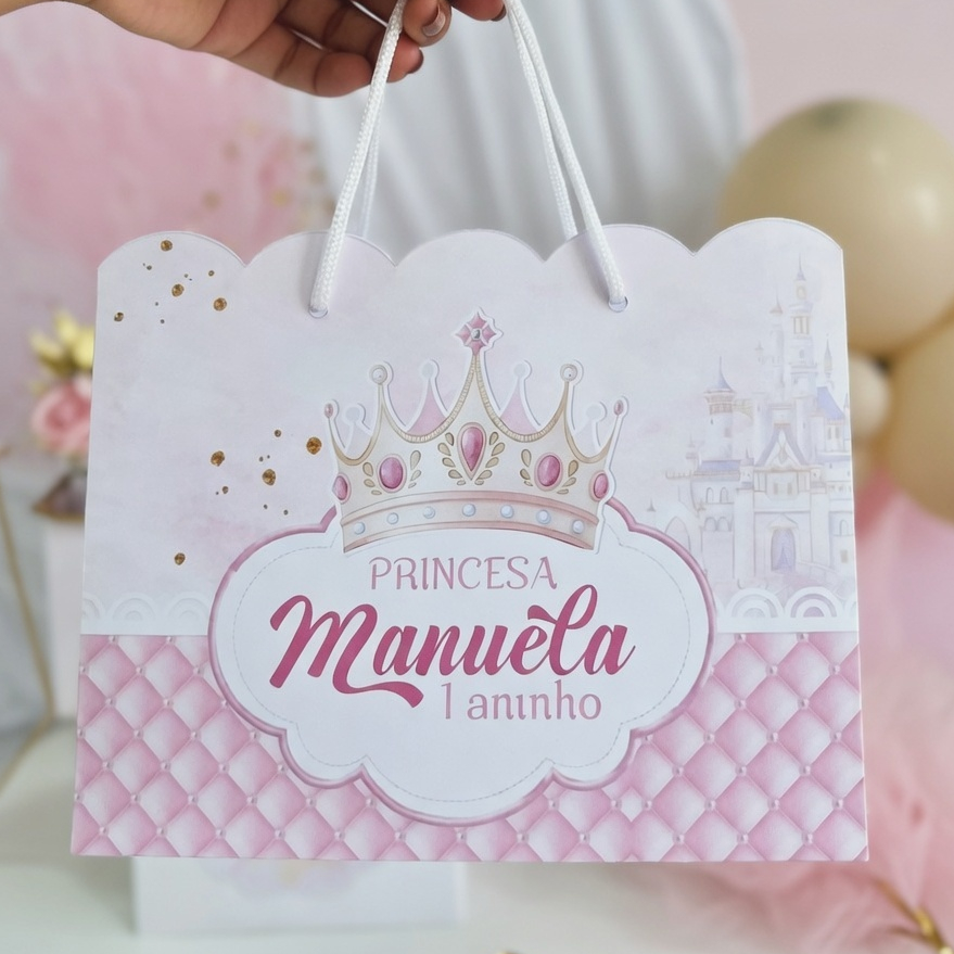 Sacolinha REALEZA ROSA MENINA Personalizado Sacolinha Lembrancinha Aniversário  PEGUE E MONTE