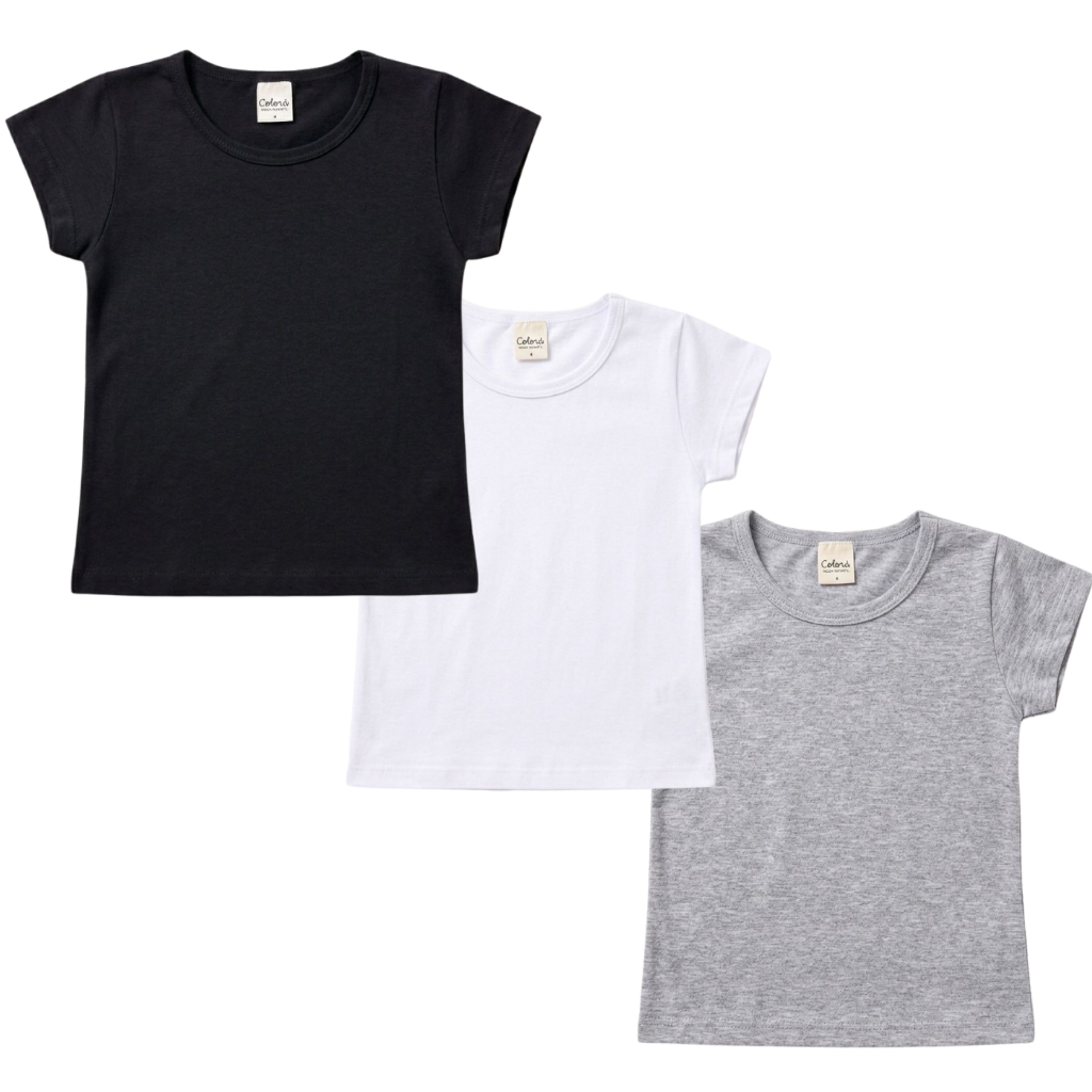 1 Blusa Manga Curta Infantil Menina Básica Lisa Camiseta Basica