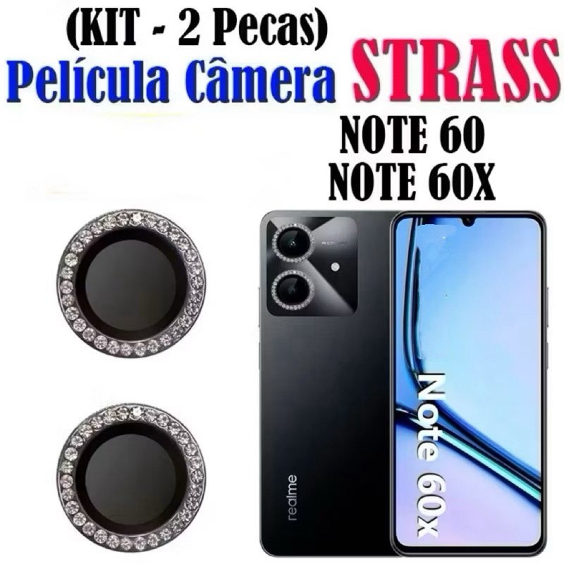 Kit (2 Pcs)Película Lente Câmera Brilho brilhante Diamante Para Realme Note 60 60x Note60 Note60x
