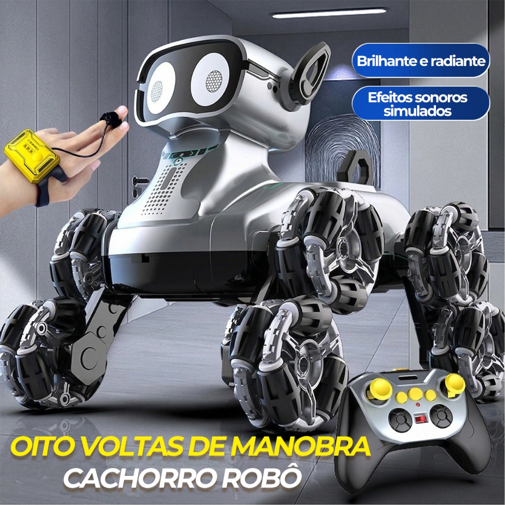Cachorro Robô RC com Gestos Recarregável Luz Música Brinquedo Educativo Infantil Presente