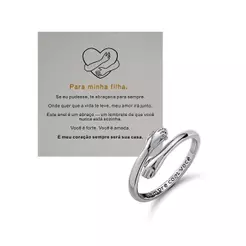 Anel Abraço Feminino Ajustável Prata com Cartão Para Minha Filha Presente Romântico Delicado Amor