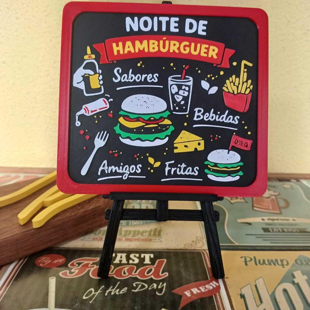 Plaquinha Decorativa Noite de Hambúrguer 🍔 | Letreiro 3D Gourmet para Cozinha, Área de Churrasco