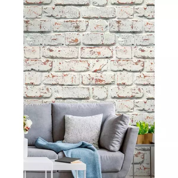 Papel de Parede Tijolos Marrom Pintados de Brancos em Oferta na Shopee