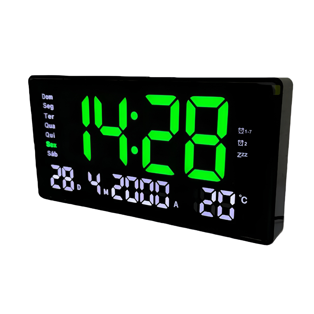 Relógio De Parede Led Digital Grande Data Hora Temperatura Alarme 31 cm Oasis OIH-6238