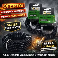 Kit 2 Fios Roçadeira 3.0mm Torcido Preto (Black) Alta Resistência 10m