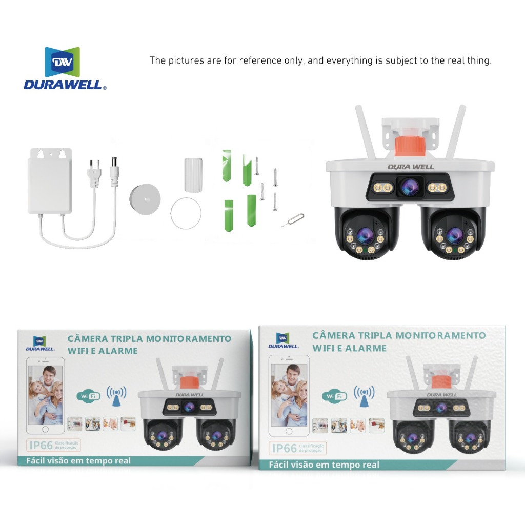 Câmera de Segurança Inteligente Wi-Fi Full HD 1080p 360° Visão Noturna IP66 Modelo Jortan8 3 Lentes