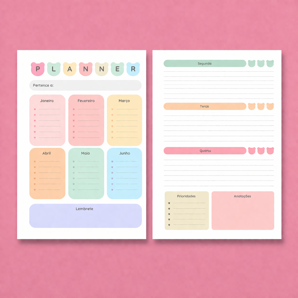 Planner A5 Refil Agenda Semanal 60 Folhas  - Caderno Disco Fichário Argolado