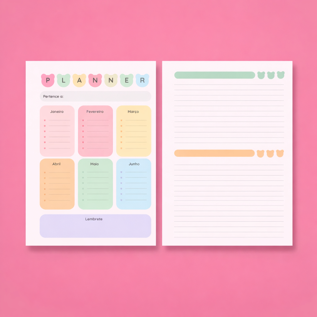 Planner A5 Refil Agenda Semanal 60 Folhas - Caderno Disco Fichário Argolado Sem Data