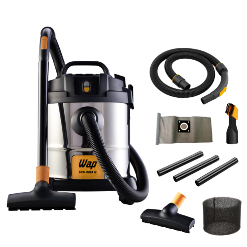 WAP Aspirador de Pó e Água Barril GTW Inox 12, Compacto, 12 Litros, com Filtro Lavável, 160mbar 1400W