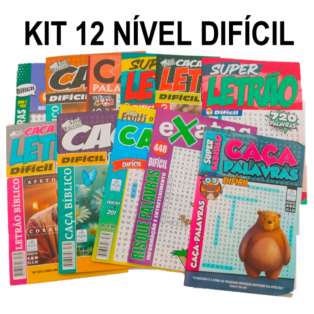Kit 12 caça palavras só nível difícil sem repetição passatempo