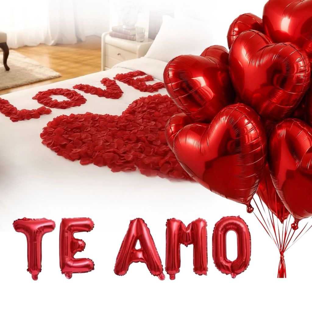 Balão Te Amo + 5 Balões Coração + 300 Pétalas Artificiais em Oferta na Shopee