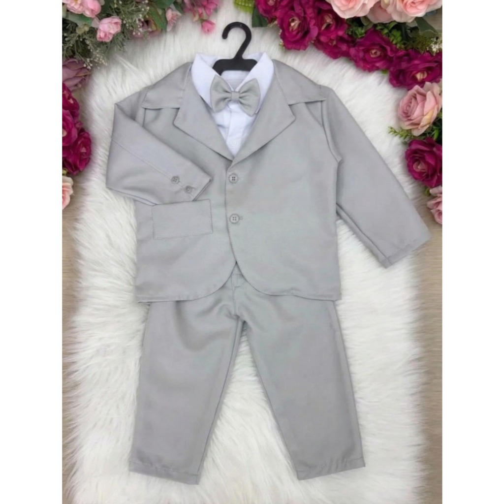 Conjunto Terno Social Infantil Masculino Menino Casamento Formatura Pajem Festa Cinza Claro