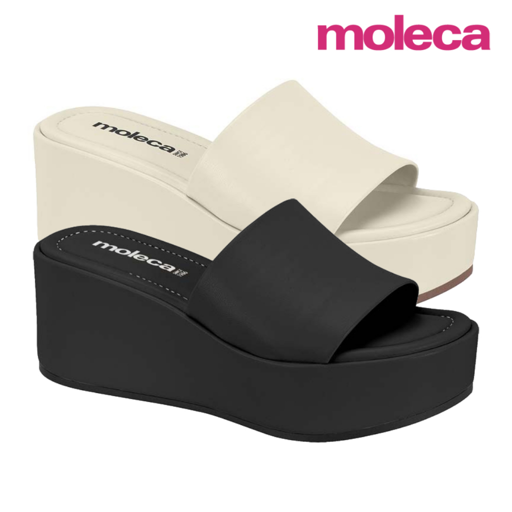 Sandália Feminina Moleca Casual Tamanco Plataforma Calce Fácil Anabela Médio Confortável Original