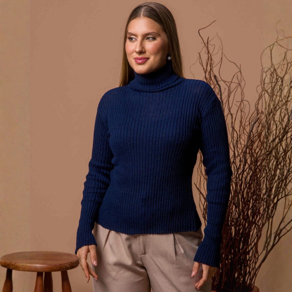 Blusa Cacharrel Premium Feminina Tricot Canelado Gola Alta Inverno Elegante