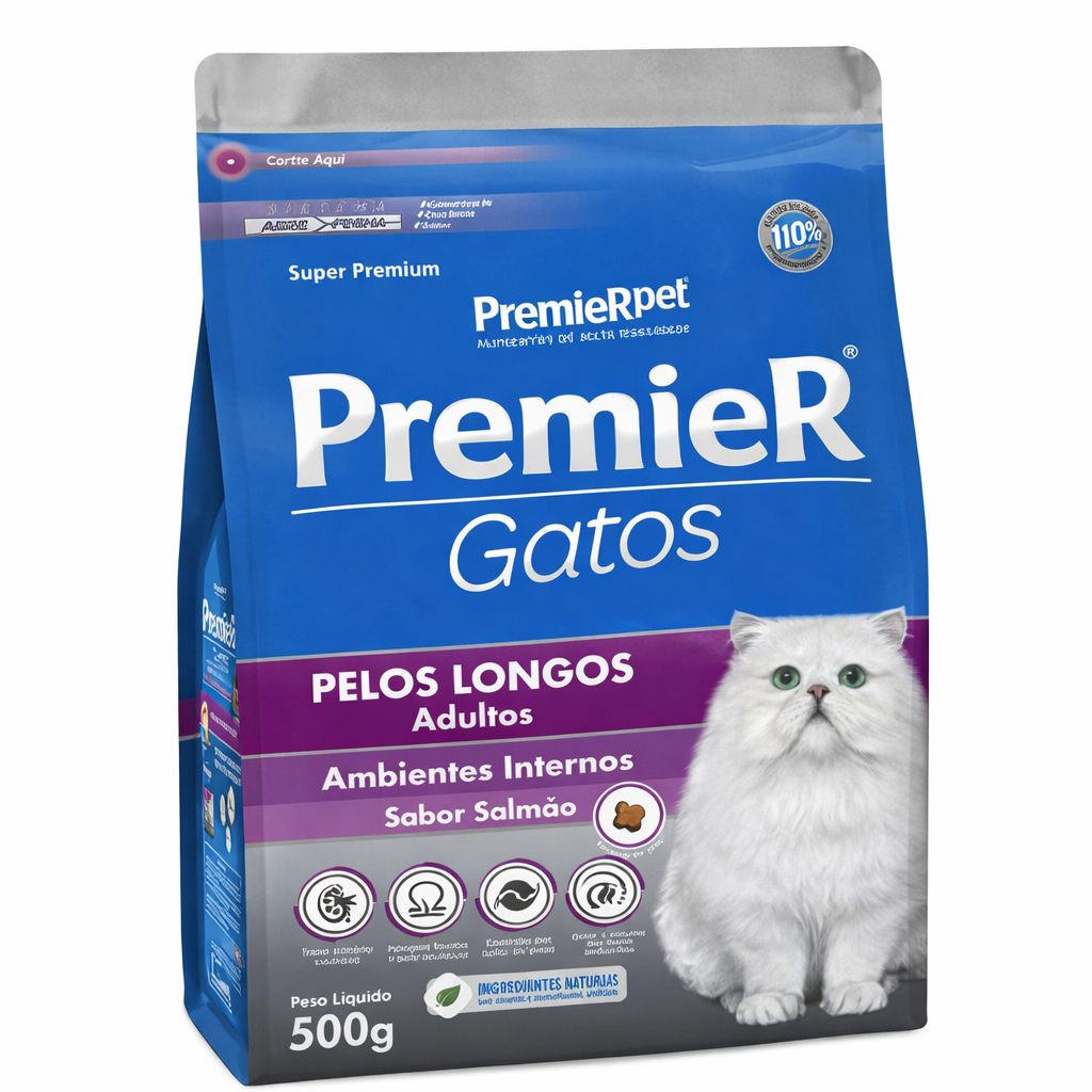 Ração PremieR Pet Gatos Adultos Pêlo Longo Salmão 0,5kg