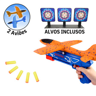 Lançador de Avião Catapulta Brinquedo Planador Pistola Infantil Tiro ao Alvo