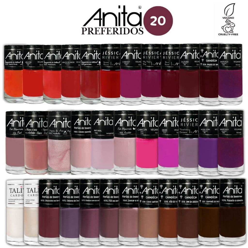 Esmalte Anita Kit com 20 Cores Sortidas Manicure Pedicure Atacado
