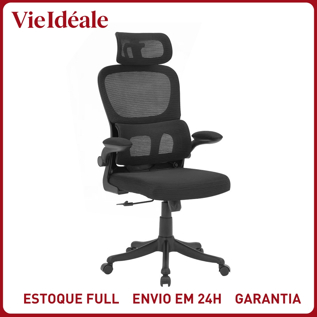 Cadeira de escritório, design ergonômico com suporte lombar independente, malha respirável e encosto de cabeça ajustável em Oferta na Shopee